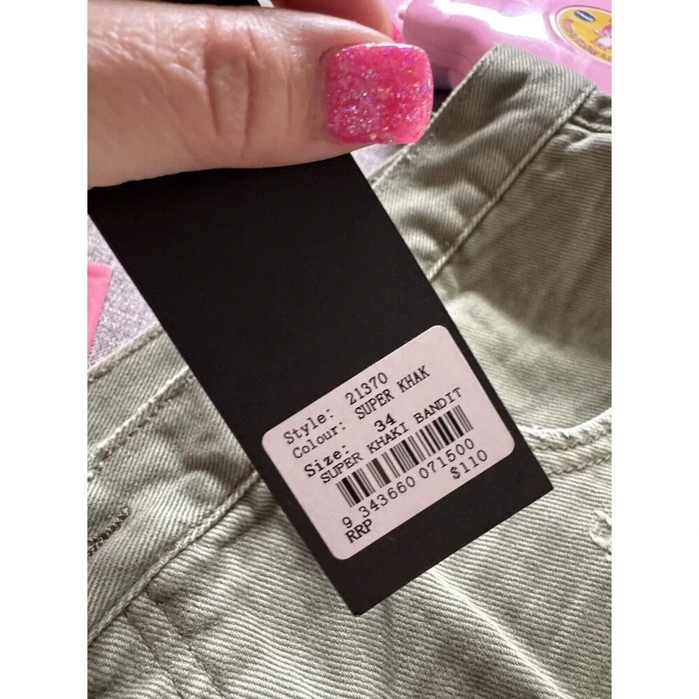 One Teaspoon Women's Super Khaki Bandits Low Waist Denim Shorts Size 34 NEW